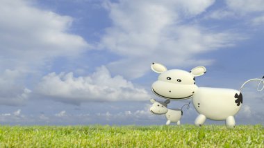 3d rendering of Cow. A beautiful cow in a green field or pasture