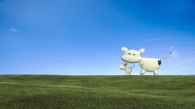 3d rendering of Cow. A beautiful cow in a green field or pasture