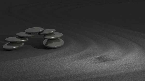 3D-konvertering av sten på rakad sand zen koncept — Stockfoto