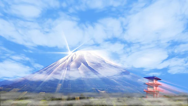 3D-Darstellung schöner Beleuchtung mit blauem Himmel und Bergen — Stockfoto