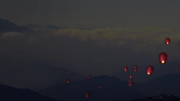 Fire Paper Lanterns Night Sky Nice Background — 비디오