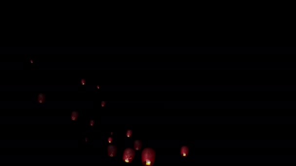 Vuur Papier Lantaarns Nacht Hemel Met Mooie Achtergrond — Stockvideo