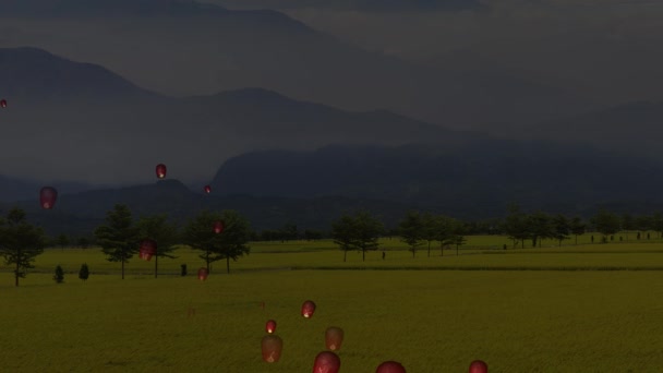 Fire Paper Lanterns Night Sky Nice Background — 비디오
