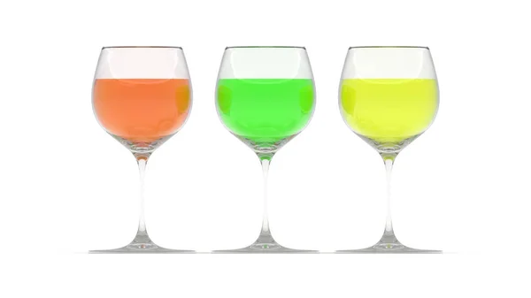 Şarap Kadehinin Boyutlu Sunumu Gurmeler Için Farklı Renkte Şaraptır — Stok fotoğraf