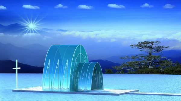 Rendering Beautiful Glass Made Church Pool Beautiful Background — Stock Photo, Image