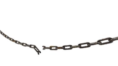 Demir zincirin 3 boyutlu görüntüsü beyazla izole edilmiş.