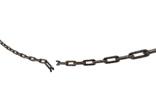 3d рендеринг железная цепь разорвана изолированы белым

