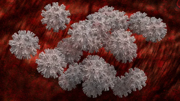 アジアのインフルエンザ発生の原因となる新たなコロナウイルス概念とコロナウイルスインフルエンザの3次元レンダリング — ストック写真