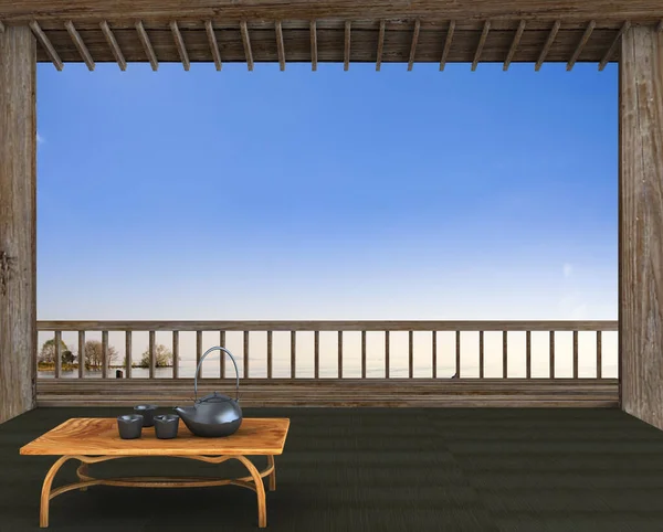 青い空と素敵な部屋の景色の3Dレンダリング — ストック写真
