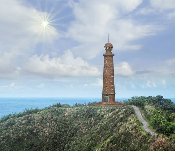 小山上漂亮的灯塔的3D渲染 — 图库照片