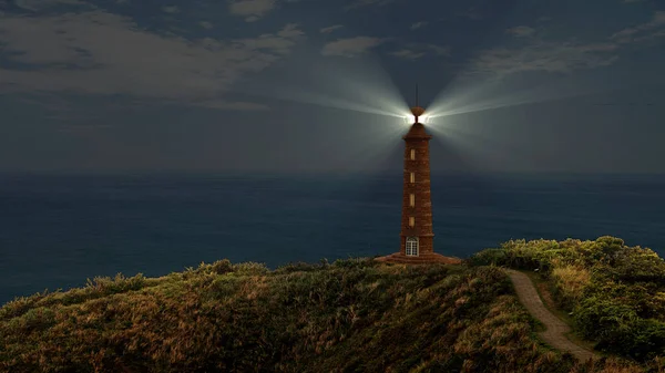 Die Darstellung Eines Schönen Leuchtturms Auf Dem Hügel — Stockfoto