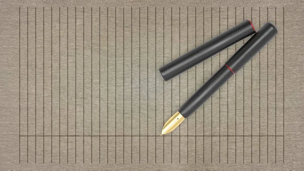 Die Wiedergabe Detaillierter Nahaufnahmen Eines Auf Einem Papier Liegenden Kugelschreibers — Stockfoto