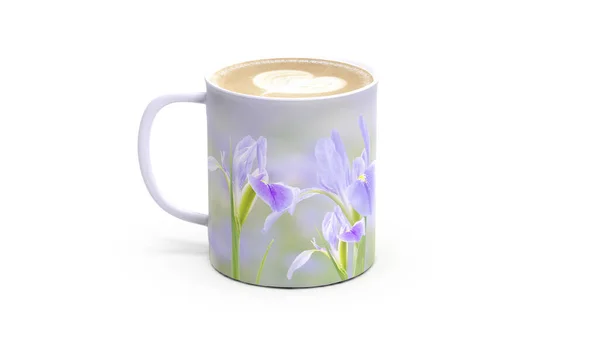 Die Darstellung Der Irisblume Auf Der Kaffeetasse — Stockfoto