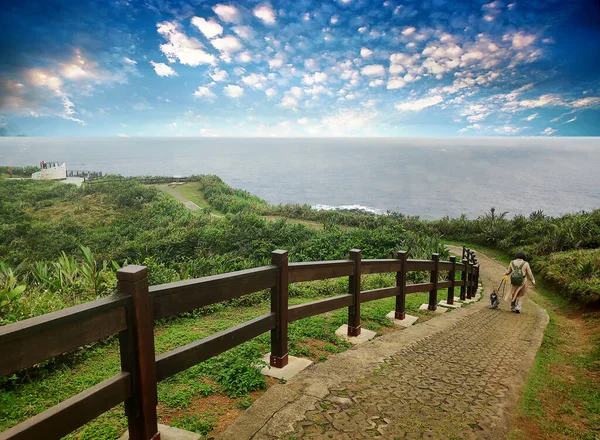 Collina Con Piccola Strada Mare Con Bella Vista — Foto Stock