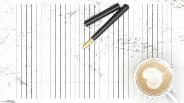 Weergave Van Kraspapier Met Pen Koffie Erop — Stockfoto