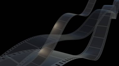 Film şeridinin 3 boyutlu görüntüsü siyah ile izole edildi