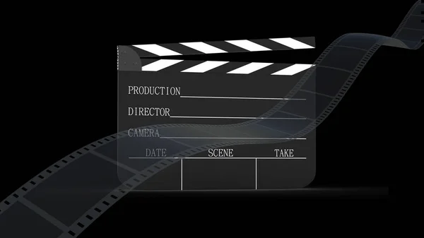 Weergave Van Film Strip Clapper Board Geïsoleerd Met Zwart — Stockfoto