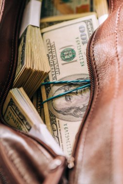 Kağıt paralı deri çanta, seçici odak