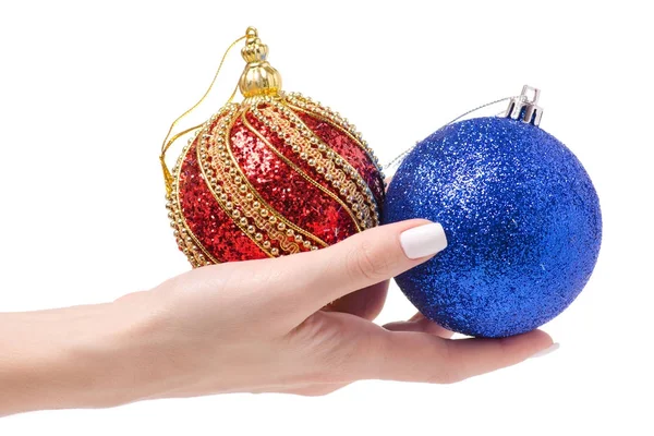 Χριστούγεννα διακόσμηση Κόκκινο χρυσό μπλε χριστουγεννιάτικο-δέντρο παιχνίδι στο χέρι — Φωτογραφία Αρχείου