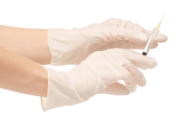 注射器美容医学と医療用手袋の手 — ストック写真