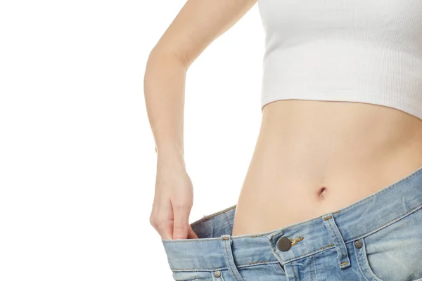 Woman is thin with slimness big size a centimeter — Stock Photo, Image