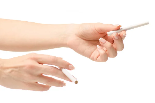 The cigarettes female hand isolation — Stock Photo, Image