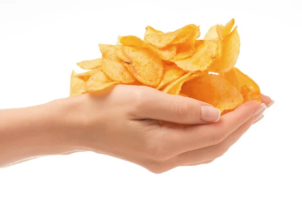 Chips goldene Snack weibliche Hand — Stockfoto