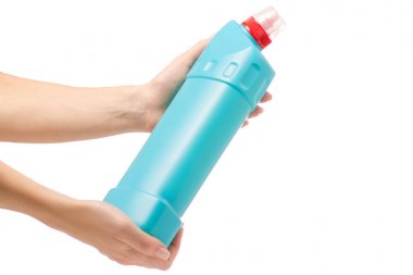 Bir el tuvalet deterjan ev kimyasallar ile şişe