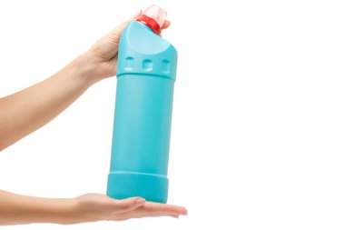 Bir el tuvalet deterjan ev kimyasallar ile şişe