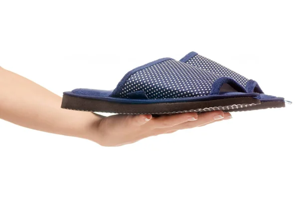 Female slippers female hands — Stock Photo, Image