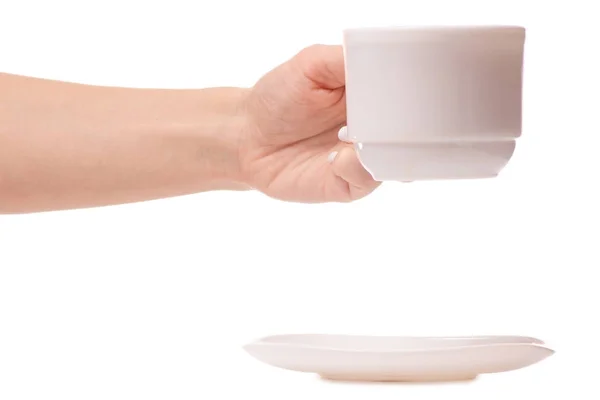 Tazza e piattino in mani tè caffè — Foto Stock