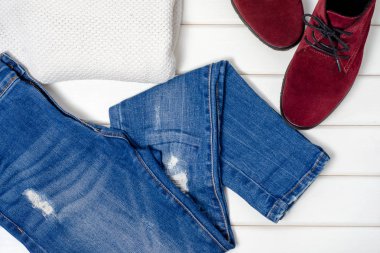 Kadın süet ayakkabı kazak jeans