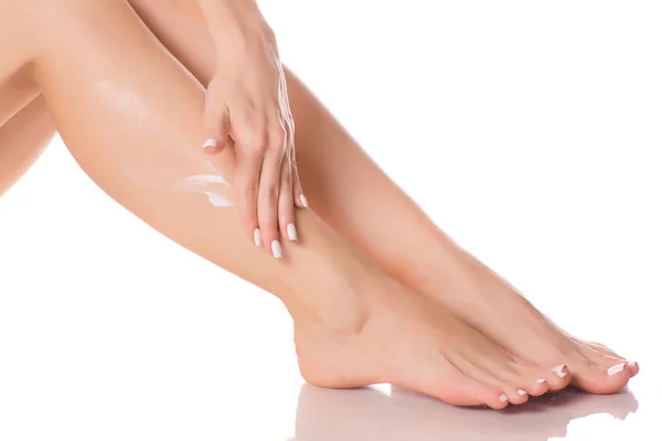 Female feet leg cream — Stock Photo, Image