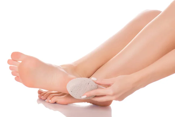 Female feet heel stone pumice — Stock Photo, Image