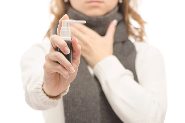 Spray pour femme pour la médecine de la gorge — Photo