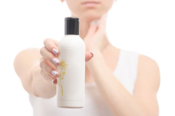 Female hand lotion for body — Stock Photo, Image