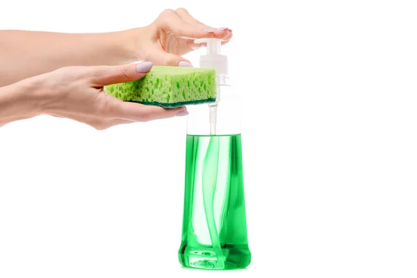Spugna detergente per piatti in mano femminile — Foto Stock
