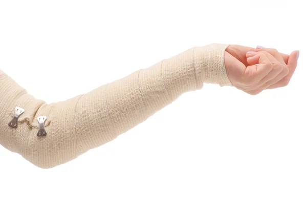 Női kéz rugalmas Pólya sérülése — Stock Fotó