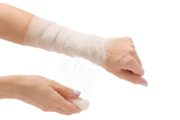 Main féminine avec une blessure au bandage — Photo