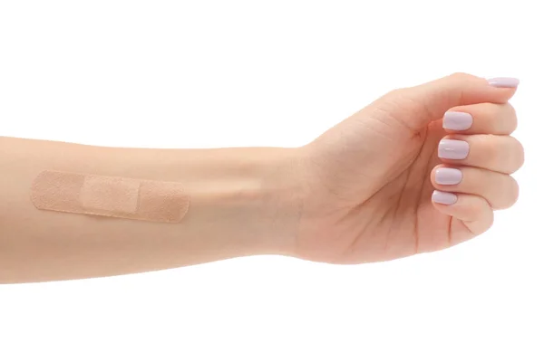 Feminino mão gesso ferida corte — Fotografia de Stock