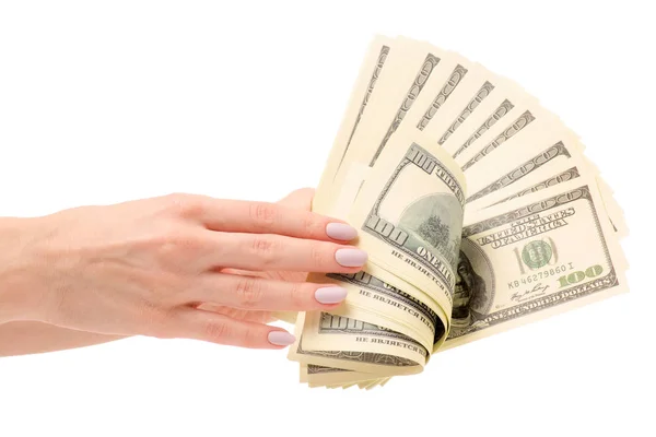 Pakiet dolarów pieniędzy w ręce — Zdjęcie stockowe