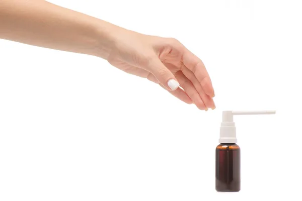 Spray de mão feminino para garganta — Fotografia de Stock