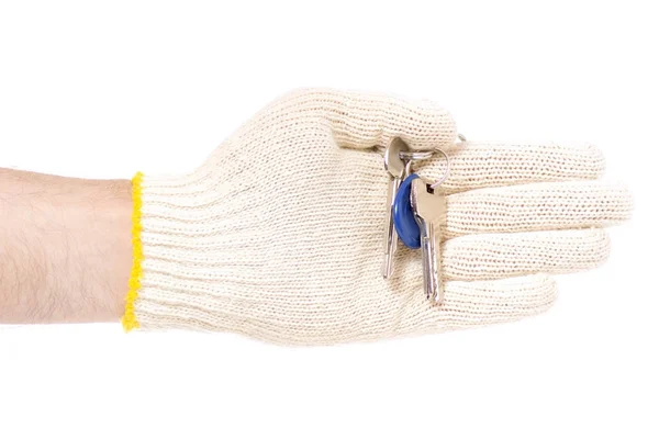 Erkek anahtarları inşaat eldiven eller — Stok fotoğraf