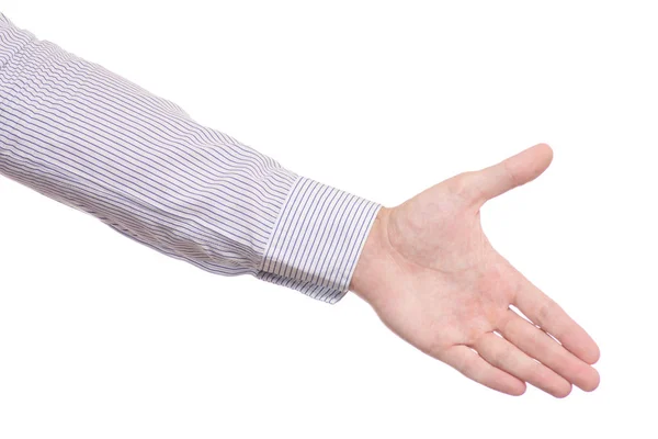 Manlig hand skakar hand isolerade — Stockfoto