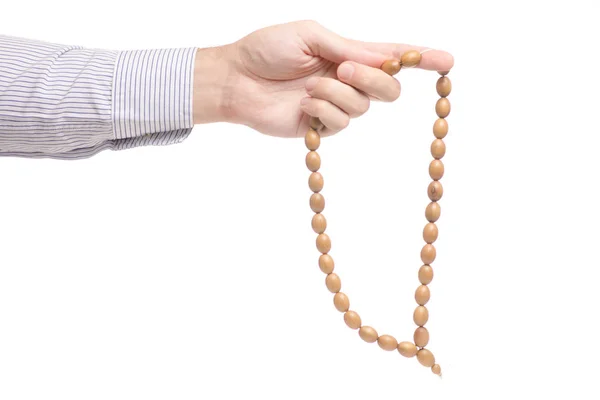 Mani maschili con rosario isolato — Foto Stock