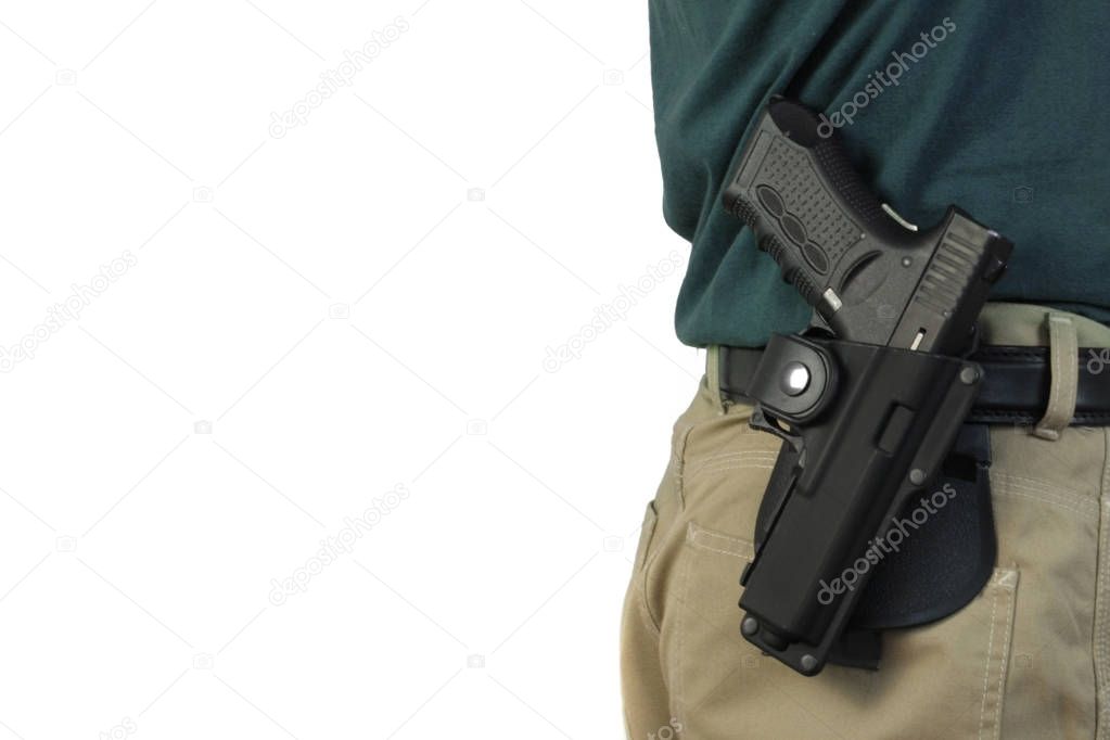 Clip and gun fastening to the belt
