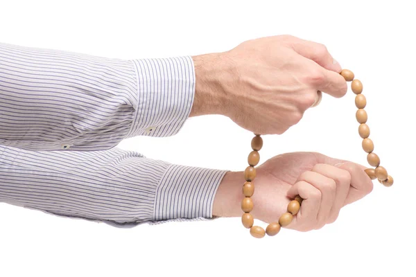 Mani maschili con rosario isolato — Foto Stock