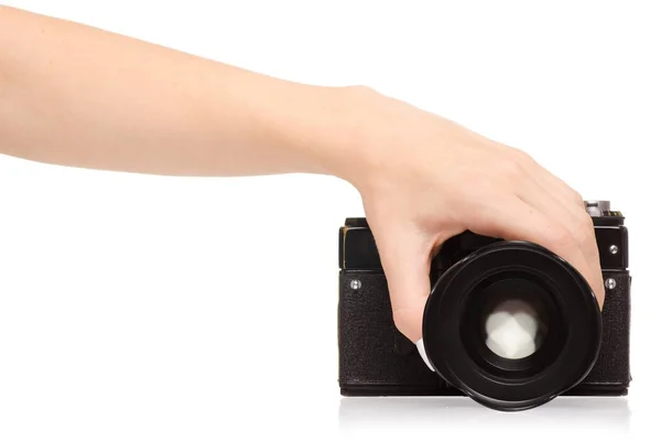 Vrouwelijke hand met een camera — Stockfoto