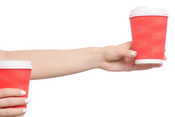 Dva šálky kávy ženských rukou — Stock fotografie