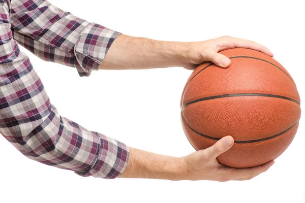 Basketball in men's hands — Stock Photo, Image